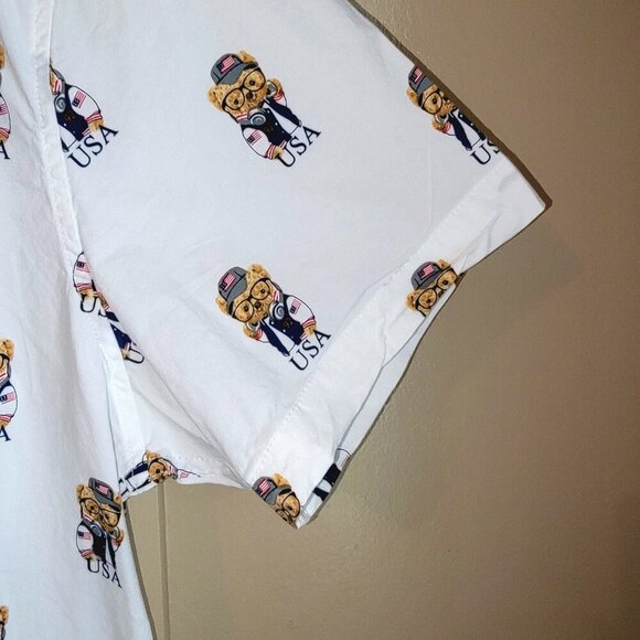 Denim & Flower Men’s USA Teddy Bear Short Sleeve Button Down Size Large & XL NWT - Picture 5 of 14